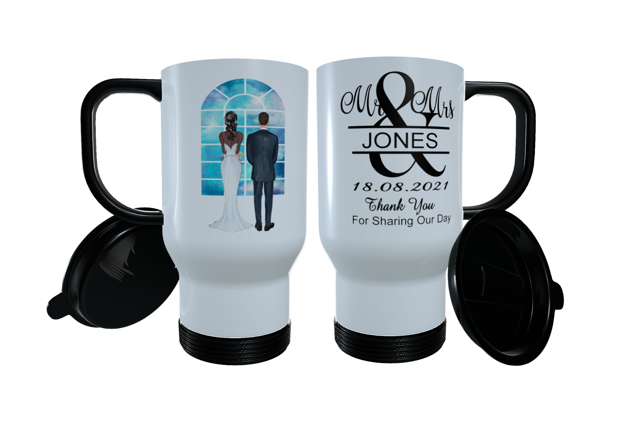 Bride & Groom Personalised Travel Mug, Custom Bride and Groom - Click Image to Close